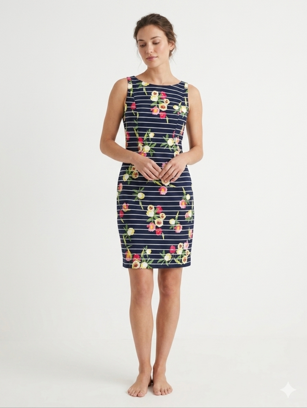 Chaps Dress Blue Floral Sleeveless Bodycon Summer 12